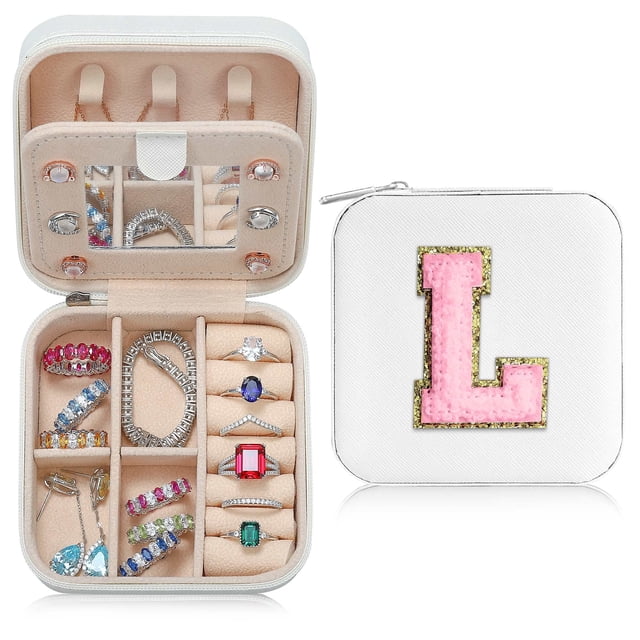 Joyero de viaje Parima con inicial en L para mujeres y niñas, color blanco
