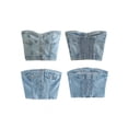 thumbnail image 3 of Woshilaocai Women Sexy Denim Push Up Bustier Tank Top Strapless Off Shoulder Button Up Tube Crop Corset Vest Tops, 3 of 6