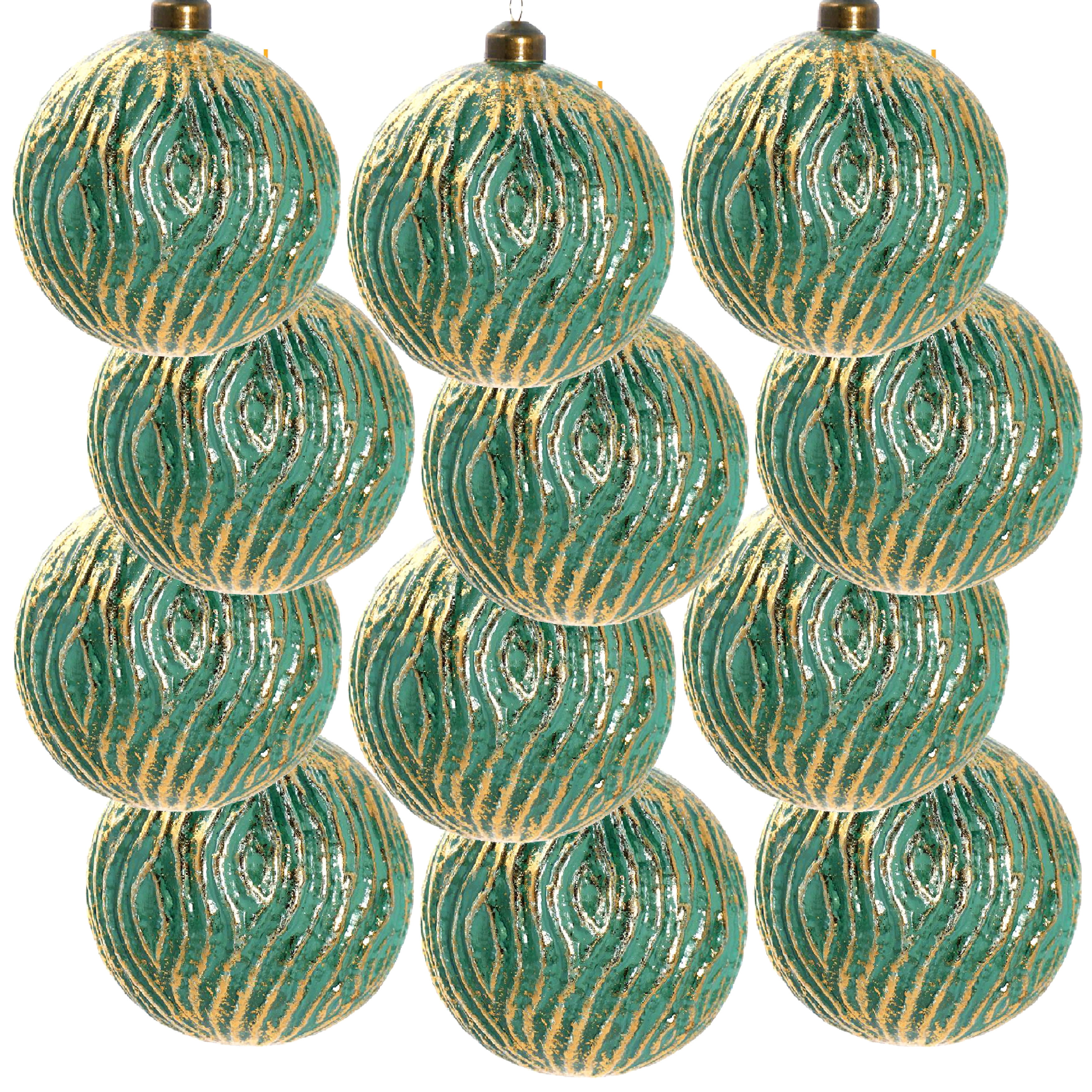 Set of 12 Glass Christmas Ball Ornaments with Glitter and Painting Design by Riccardo Tree Decor