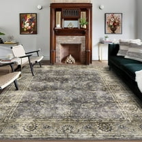 Hasoo Brown Thin Rug 9x12 Area Rug Traditional Rug Indoor Oriental Floral Area Rug Washable Rug