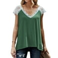 thumbnail image 4 of NFTOEIULA Women Ruffle Trim V Neck Lace Shoulder 1/4 Sleeve T-Shirt, 4 of 7