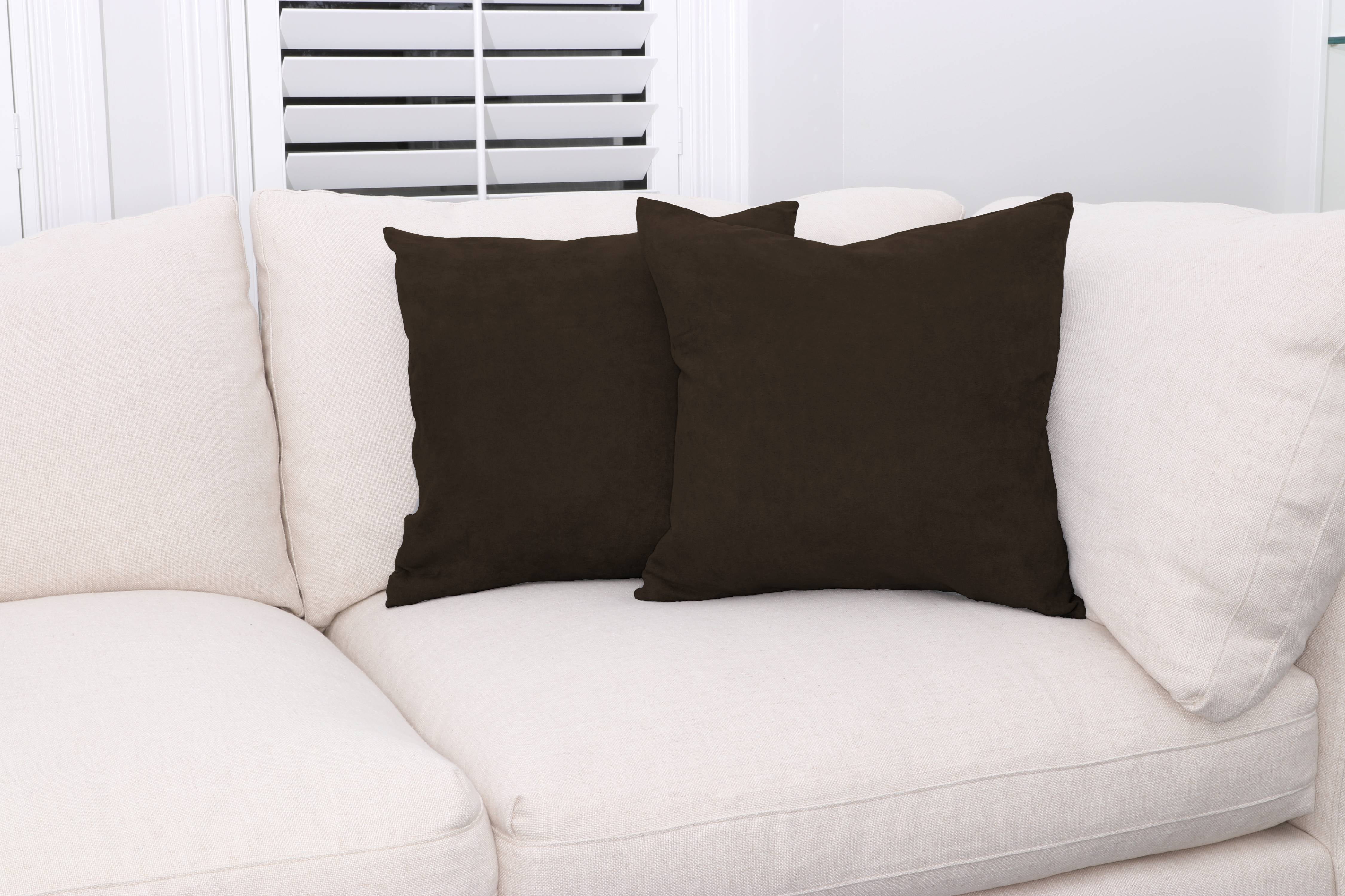 Deluxe Comfort Luxury Feather Filled Microsuede Solid Color Decorative Throw Pillow, 16" x 16", Chocolate, 2 Pack