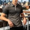 thumbnail image 5 of Dolkfu Brown Dress&nbsp;Shirts&nbsp;for Men Quarter Zip Collared Minimalist Short Sleeve Polos Outdoor Patchwork Geometric Tops Brown,Xxxl, 5 of 6