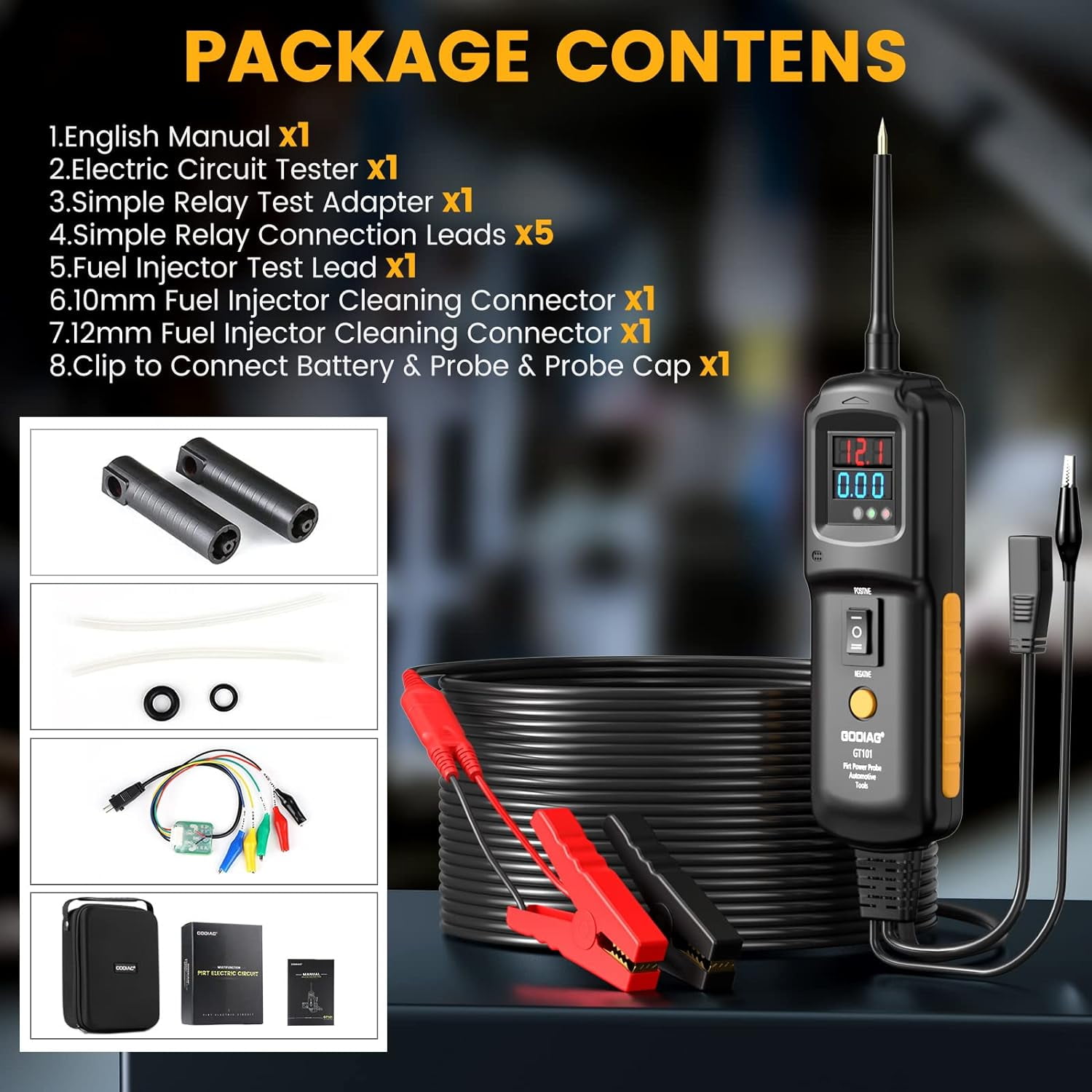 GODIAG GT101 Power Circuit Probe Tester, Auto Short Circuit, Relay Fuse / Voltage Tester, 6V 40V DC Auto Electrical System Test Tool Kit