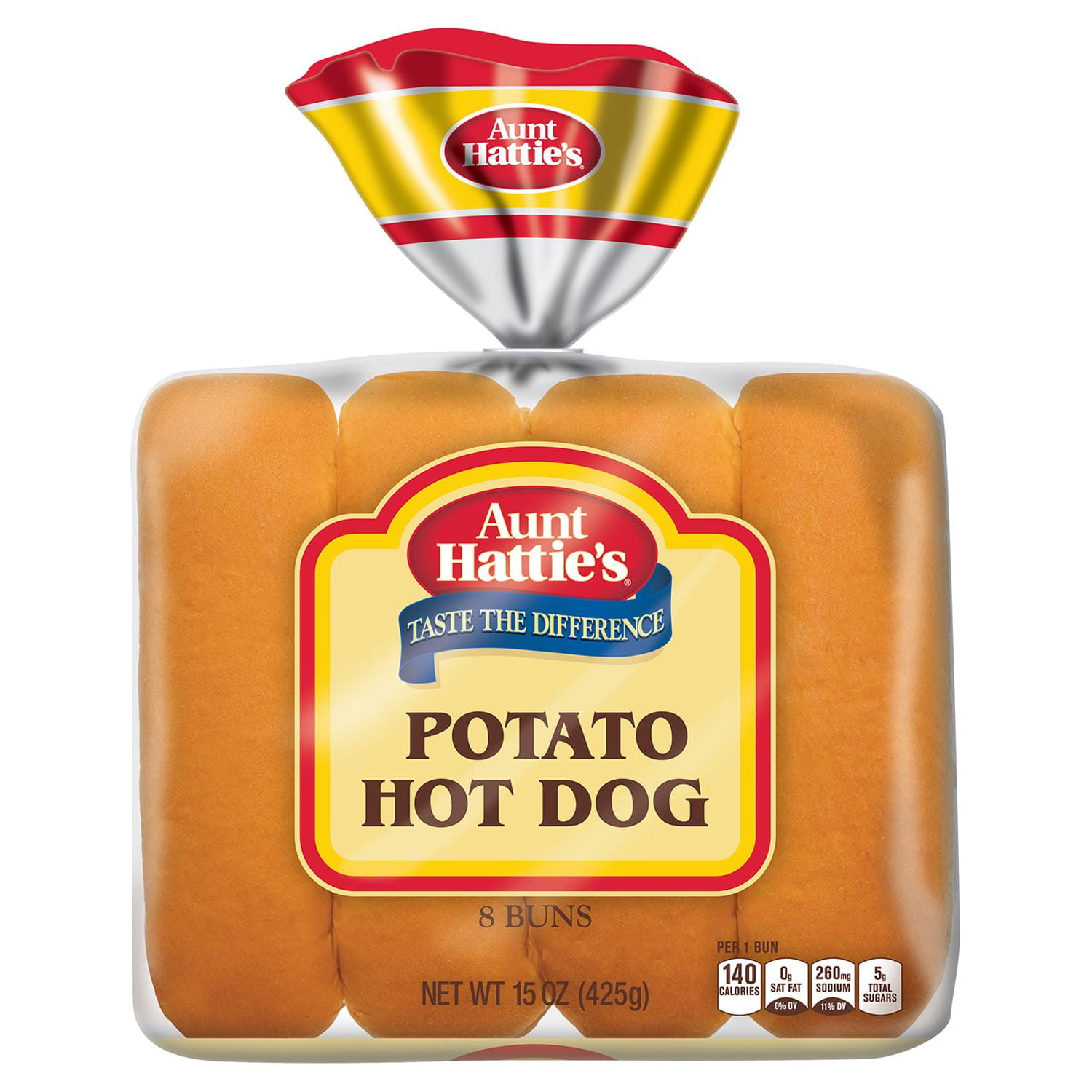 Aunt Hattie's Potato Hot Dog Buns, Sliced Potato Bread Buns, 8 Count, Shelf-Stable