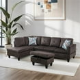 thumbnail image 2 of CRO Decor Espresso Flannel 3-Piece Couch Living Room Sofa Set, 2 of 9