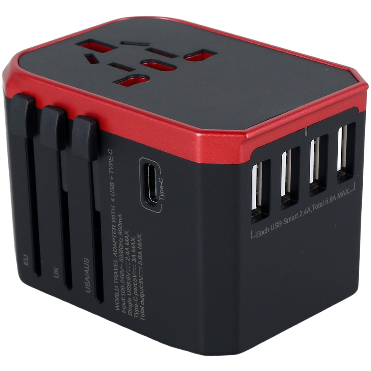 Universal Travel Adapter International Plug Adaptor with 4 2.4A USB/1 2.4A Type C/Universal AC
