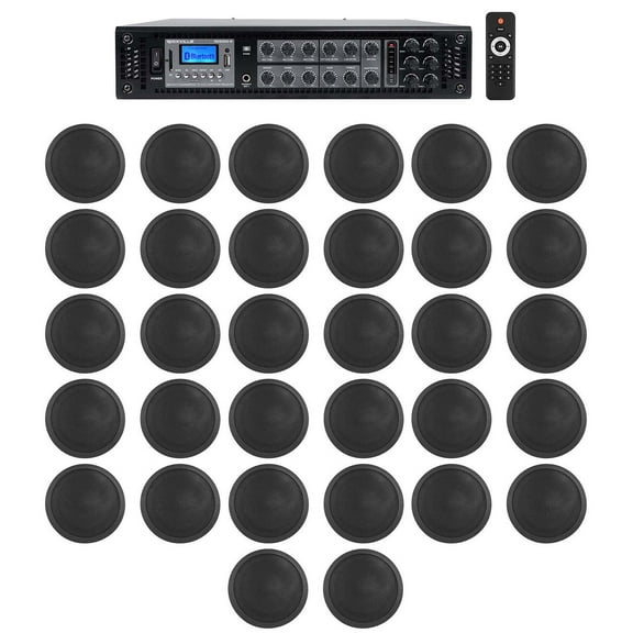 Rockville 6-Zone Amp 32) Black 6" Ceiling Speakers 4 Restaurant/Bar/Office/Hotel