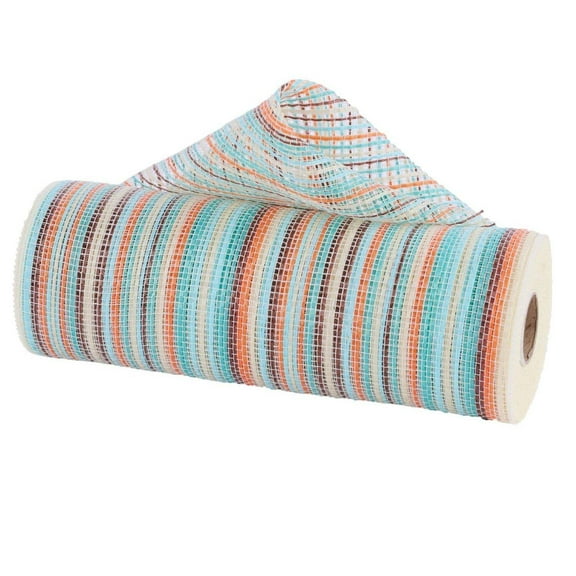 10" Vertical Multicolor Stripe Mesh: Blue/Orange/Teal (10 Yards)