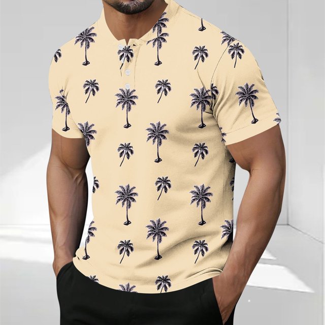 Ftwytp Men's Winter Polyester Fashion Casual Short Sleeve Button Round Neck Top Daily Outdoor