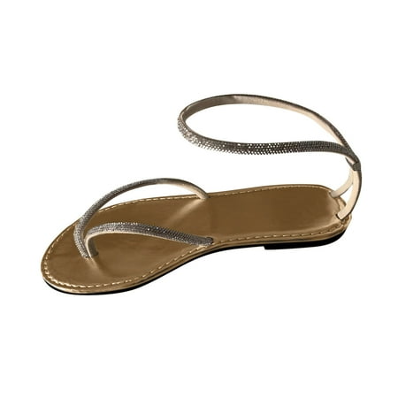 

LoyisViDion Womens Sandals Clearance Summer Fashion Rhinestone Wrapped Flat Shoes Casual Clip Toe Sandals Gold