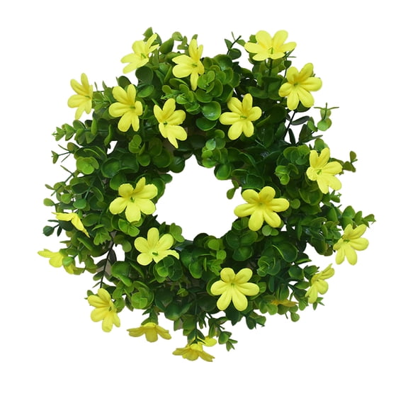 Kraoden Spring-themed Artificial Grass Wreath, Eucalyptus and Small Flowers, Door Decoration for Indoor and Outdoor, Waterproof, Fade-resistant, Easy to Hang Wreath Decor