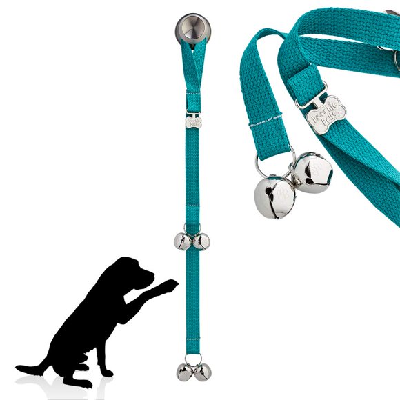 PoochieBells Original Handcrafted Dog Doorbell - Trusted by Trainers for 20+ Years One Size Fits All Breeds Durable and Thick Cotton Webbing Crafted in USA Teal