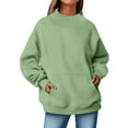 thumbnail image 2 of Oversized Sweatshirts Women Split Mock Crew Neck Plain Pullover Tops Long Sleeve Loose Casual Fall Winter Clothes (L, Mint Green|Pocket), 2 of 7