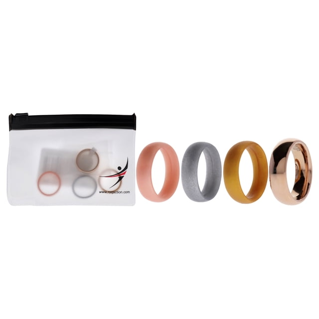 Juego de anillos gemelos de boda de silicona de 6 mm - Oro de ROQ para mujer - Anillo de 4 x 5 mm