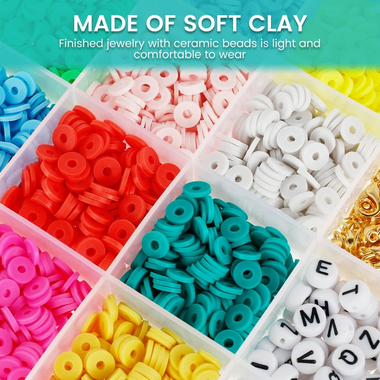 1 Box Clay Beads for Jewelry Making Bracelet Kit,Flat Round Polymer Heishi Clay  Beads with Pendant and Jump Rings Letter Beads for Bracelets Necklace  Earring DIY Craft-24 Colors 6mm