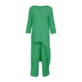 thumbnail image 4 of Wiyuqeen Two Piece Cotton Outfits for Women High Low Hem 3/4 Sleeve Blouse with Pants Sets Solid Plain Matching Clothes Sets Ladies Loose Fit Loungewear, 4 of 6