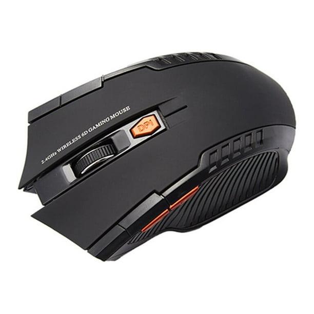 FELTECHELECTR Ratón inalámbrico para juegos de 2,4 GHz, 6 botones, USB, óptico, con receptor USB y control DPI para PC de escritorio y portátil (negro)