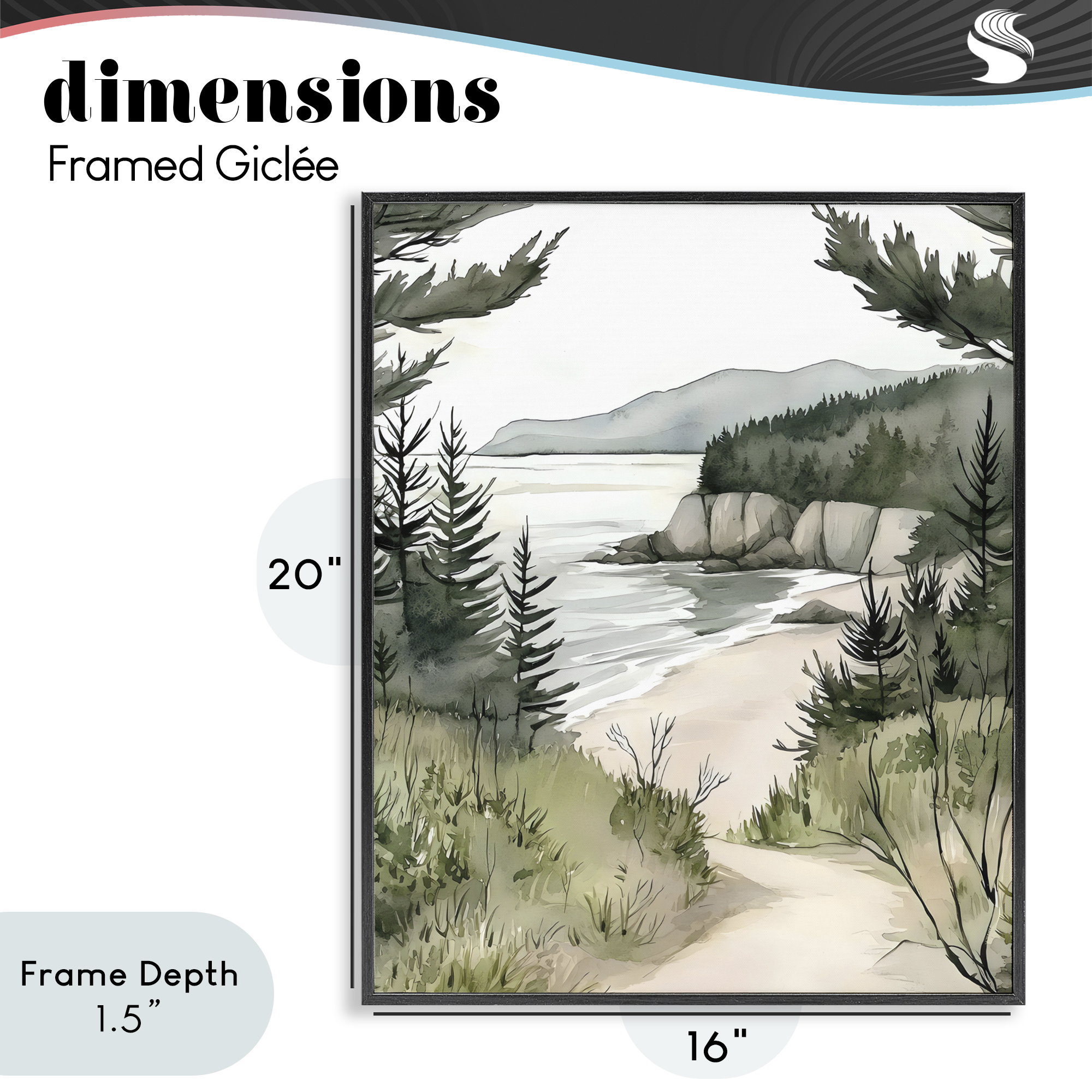 Stupell Industries Coastal Calm Winding Path Black Framed Giclee Art, design by Riley B