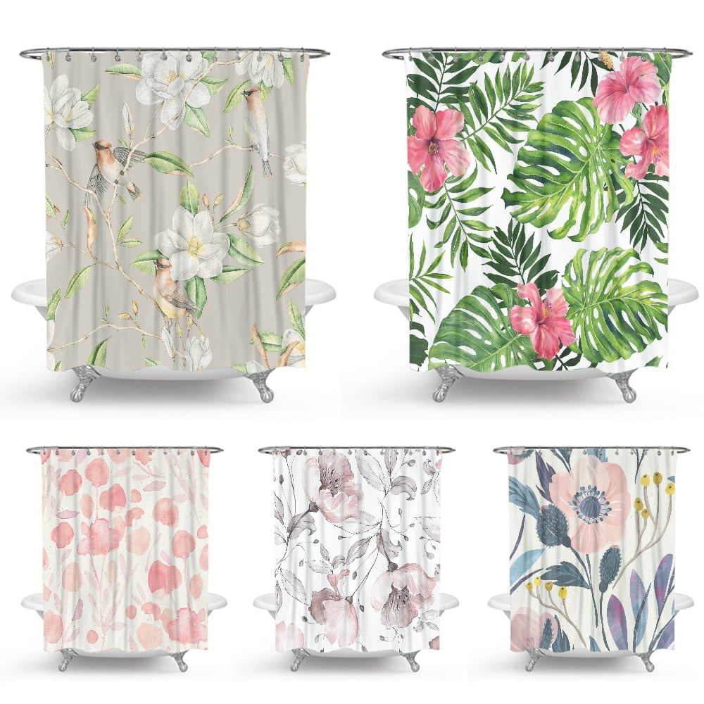 Watercolor Floral Shower Curtain Anime Design Polyester Waterproof Fabric Shower Curtain