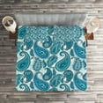 thumbnail image 2 of Ambesonne Paisley Quilted Coverlet 3 Pcs, Ocean Stripe and Flower, Queen Size, Blue and White, 2 of 2