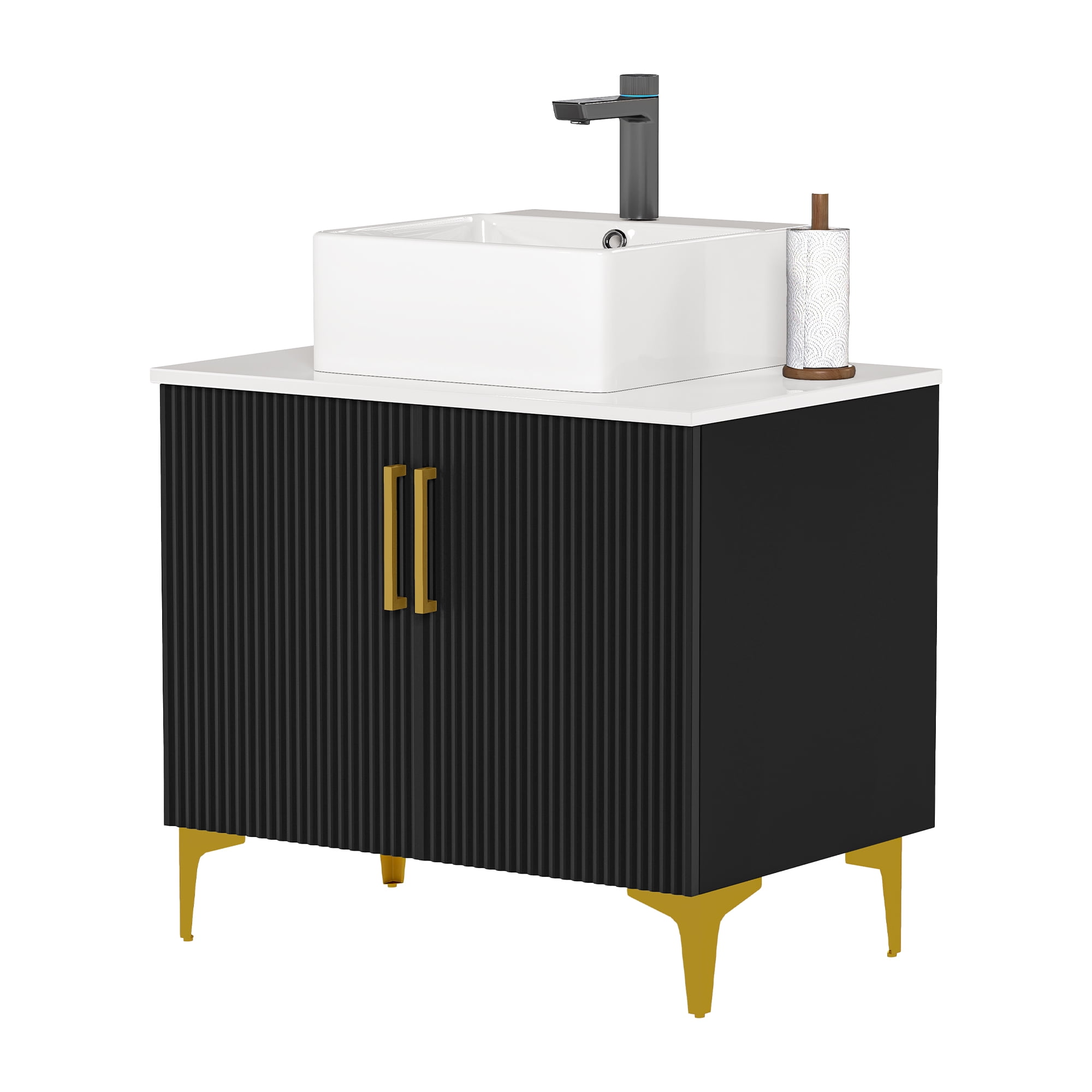 Uforic 30" Bathroom Vanity with Sink Top, Freestanding Bathroom Storage Cabinet with Door, Black