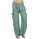 thumbnail image 1 of Pantalones de Vestido de Cintura Elástica para Mujeres Color Sólido Suelto Elástico Cordón de Cintura Pantalones de Pierna Recta de Bolsillo Grande, 1 of 5