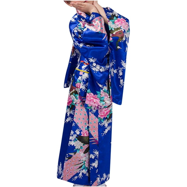 Fashion Girls Kimono Tradition Improved Printing Cardigan Pajamas Robe Formal Wear Kimono Set