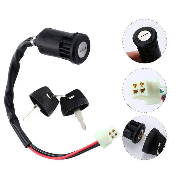 FUTUREORYY 4 Key Black Metal Plastic Ignition Switch Lock for Motorcycle and Electric Bikes