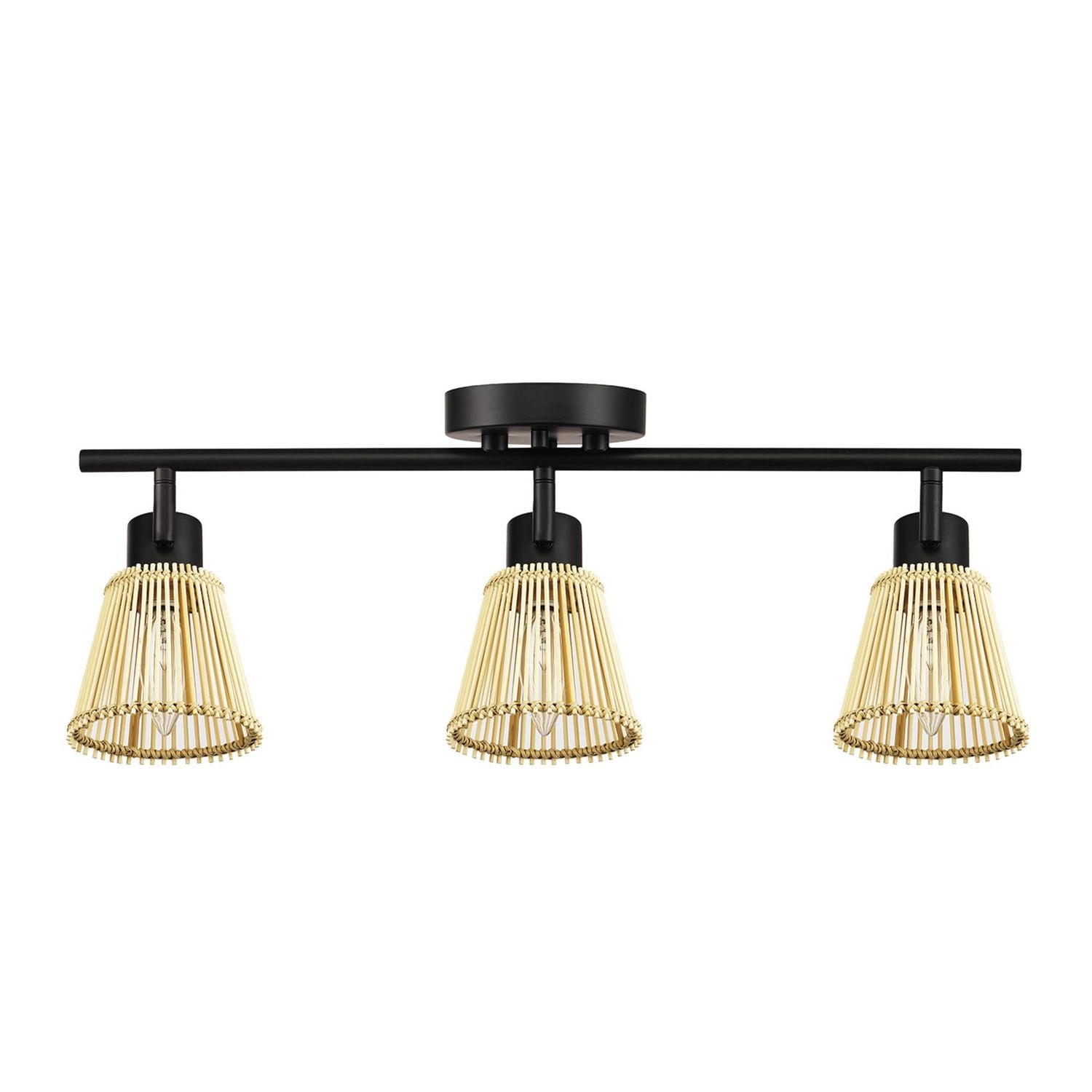 3-Light Matte Black Track Lighting with Bamboo Shades
