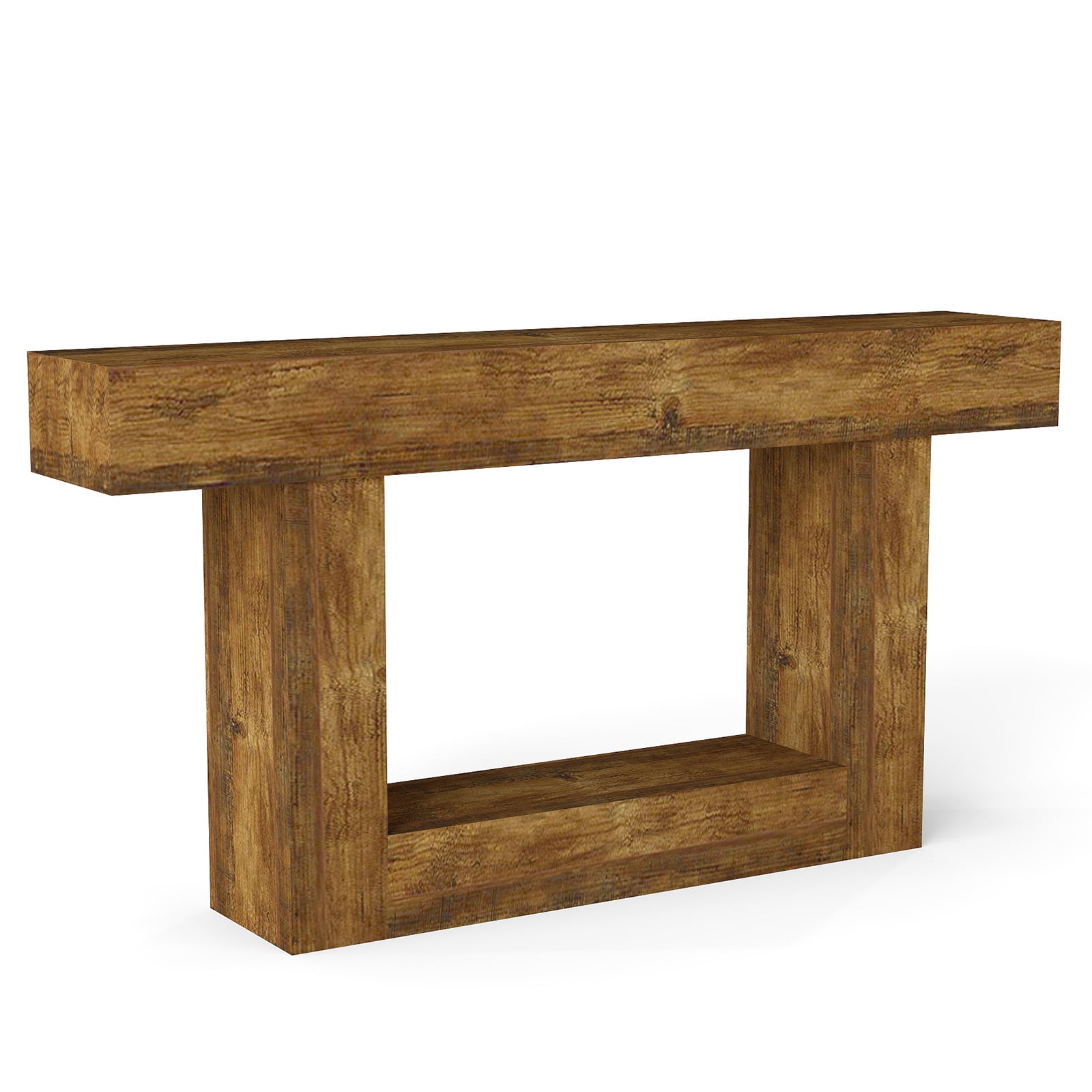 Hommoo 63" Wooden Console Table, Farmhouse 2-Tier Sofa Table, Entryway Table Hallway Table, Rustic Brown