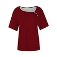 thumbnail image 3 of Womens Plus Size Summer Tops, Short Sleeve Shirts for Women Casual Loose Fit Solid Color V Neck T-Shirts with Buttons, 3 of 4