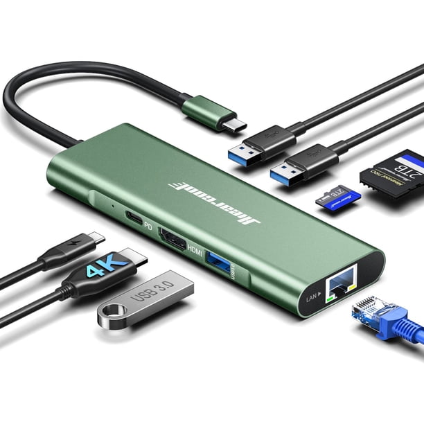 Adaptador multipuerto 8 en 1 USB C Hub Hiearcool con Ethernet 4K HDMI