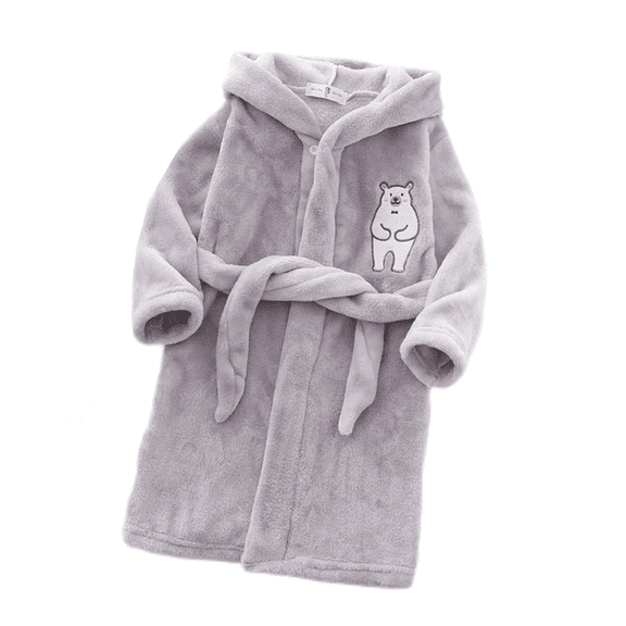 LYMAYTER Kids Flannel Robe Winter Hooded Bathrobe for 1-12Y Soft Animal Print Robe Kids Toddler Sleepwear