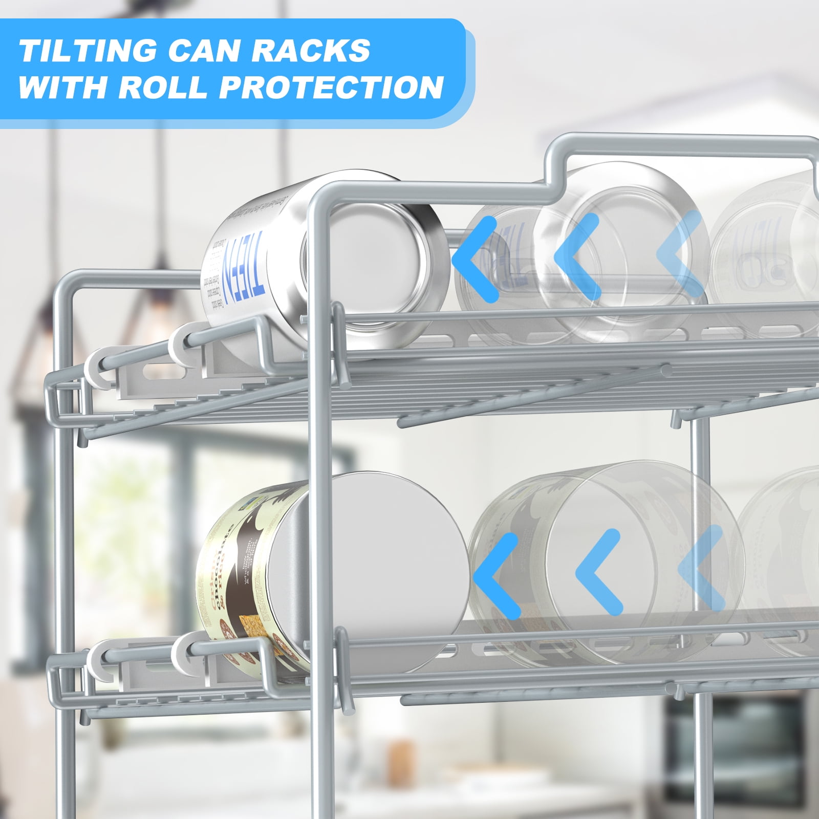 Sulishang 4 Tiers Stackable Can Rack Organizer, Wear-resistant Upgrade Beverage Food Can Dispenser Holder Holds Up to 48 Cans for Kitchen Cabinet and