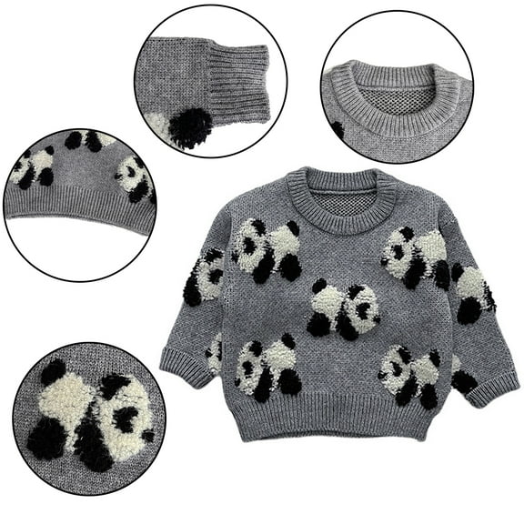 Godderr Toddler Infant Boys Girls Panda Sweater Crewneck Knitted Pullover Baby Fall Tops Knitted Sweater for 0 Months-3 Years