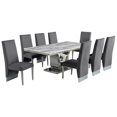 thumbnail image 1 of Silver Stainless Steel 9 Piece Dining Set with Marble Table and Gray Chairs, 1 of 4