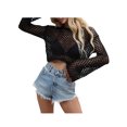 thumbnail image 3 of Sunisery Womens Crochet Knit Beach Cover up Hollow Out Long Sleeve Fishnet Swimwear Tunic Tops, 3 of 6