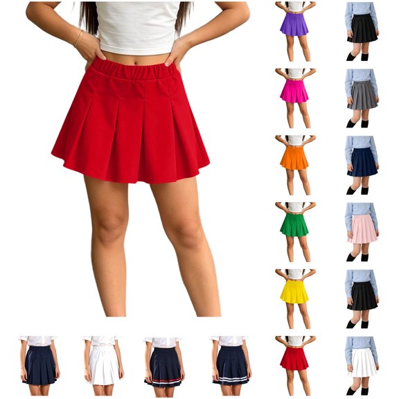 JURANMO Uniform Skirts for Girls Chiffon Elastic High Waist Solid Color Pleated Tennis Skirt A-Line Solid Color Summer Skirts Built in Shorts Gray 100