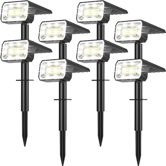 Solar Spot Lights Outdoor [8 Pack, IP65] - 100 High-Lumen LEDs, 4 Modes & 2-in-1 Design. Auto On/Off Cool White Landscape Lights for Yard, Garden, Pathway.