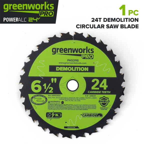 Greenworks Pro 24-Tooth 6-1/2" Demolition Circular Saw Blade, PA53116A1