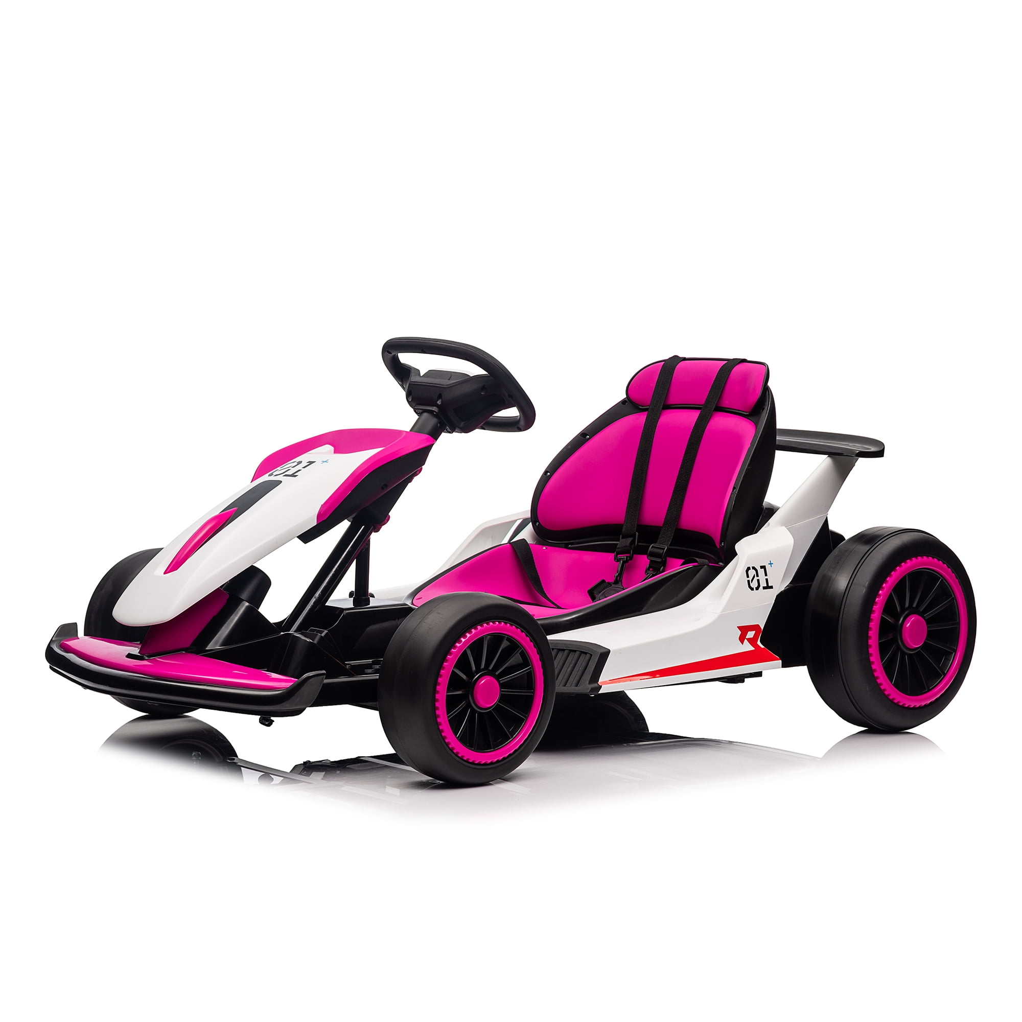 24V Electric Go Kart ride on toys for boys girls Age 6+, Rose Pink