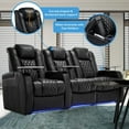 thumbnail image 4 of Weilianda Luxury Home Theater Seating Electricity Recliner Power Headrest Recliner Top Grain Leather Movie Chair Gaming Sofa with Tray Table USB Charging Cup Holders,Row of 3 Loveseat Right Black, 4 of 4