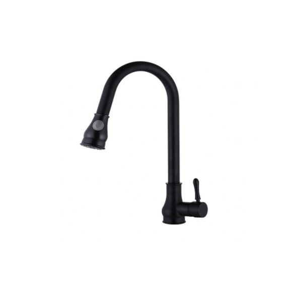 DROP Bath and Kitchen DR091024 Robinet d'évier de cuisine monotrou en laiton avec forme ronde en couleur noire