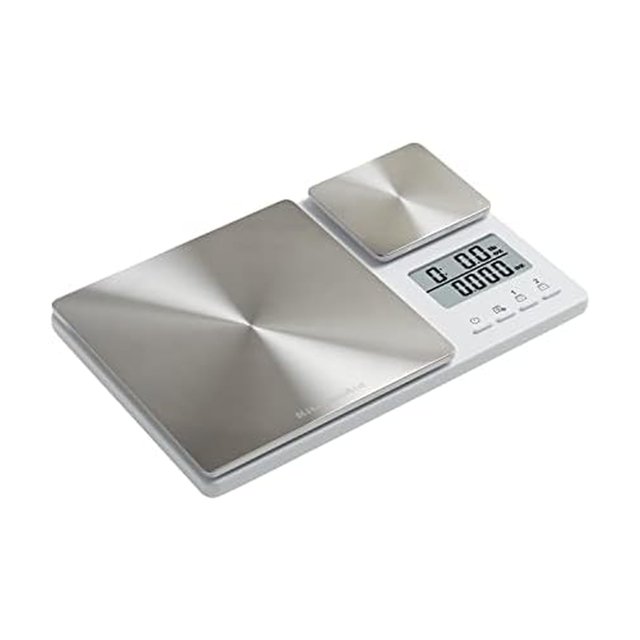 KitchenAid KQ909 Dual Platform Digital Kitchen and Food Scale, 11 Pound Capacity and Precision 16oz Capacity, White with Stainless Steel