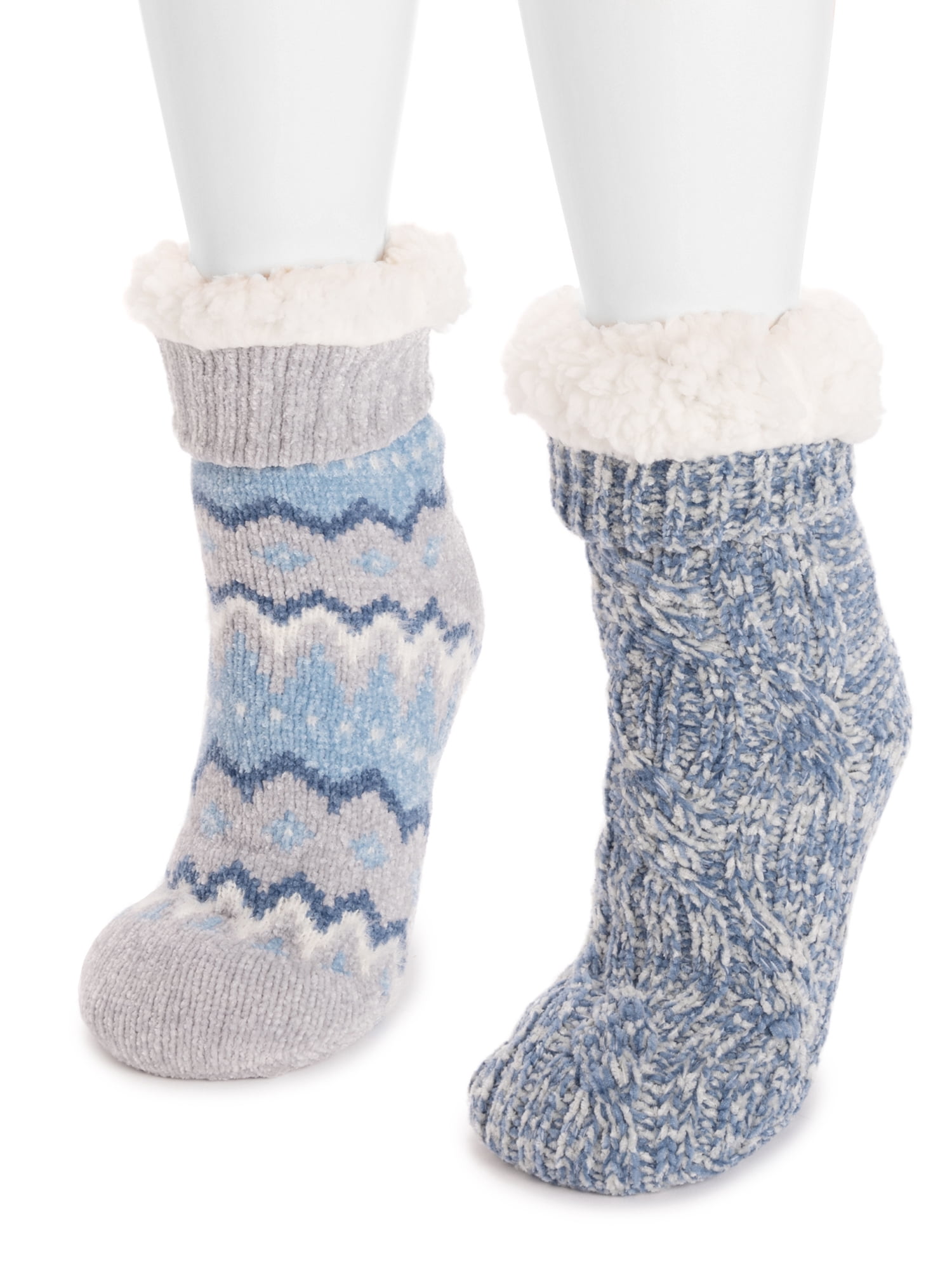 MUK LUKS Women's Tall Rib Cuff Cabin Socks, 2-Pack, S-XL