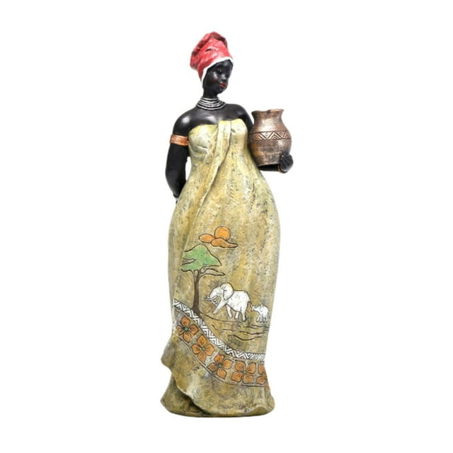 Estatua de mujer africana, escultura de coleccionista, figuras de dama tribales de resina Harz humana Stand de 11cmx38cm