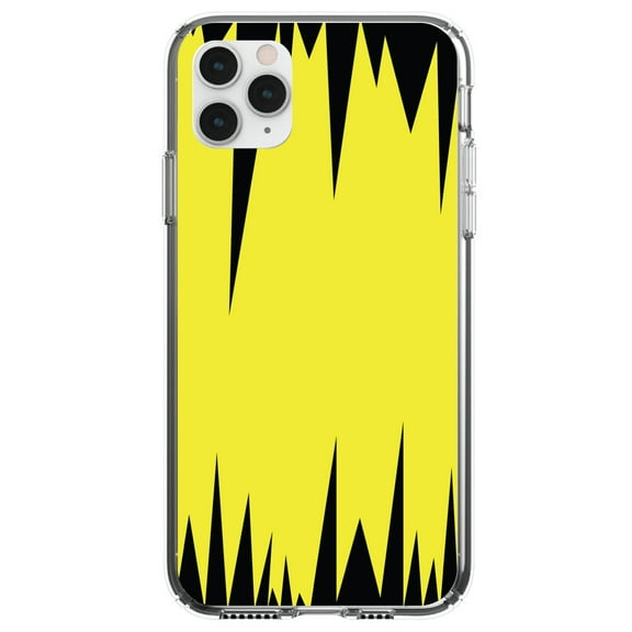 DistinctInk Clear Shockproof Hybrid Case for iPhone 12 / 12 PRO (6.1" Screen) - TPU Bumper, Acrylic Back, Tempered Glass Screen Protector - Yellow Black Spikes