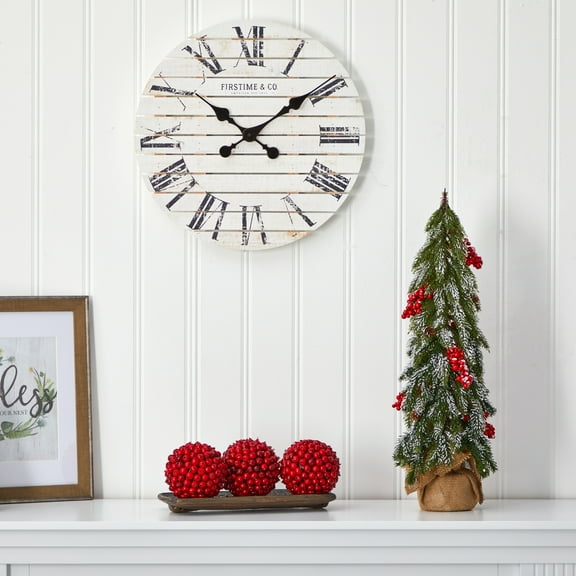 Nearly Natural 24" Green Flocked Artificial Christmas Tree with Berries and Pine Cones