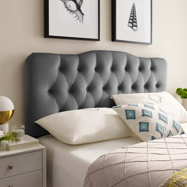 Annabel Twin Diamond Tufted Performance Velvet Headboard in Gray